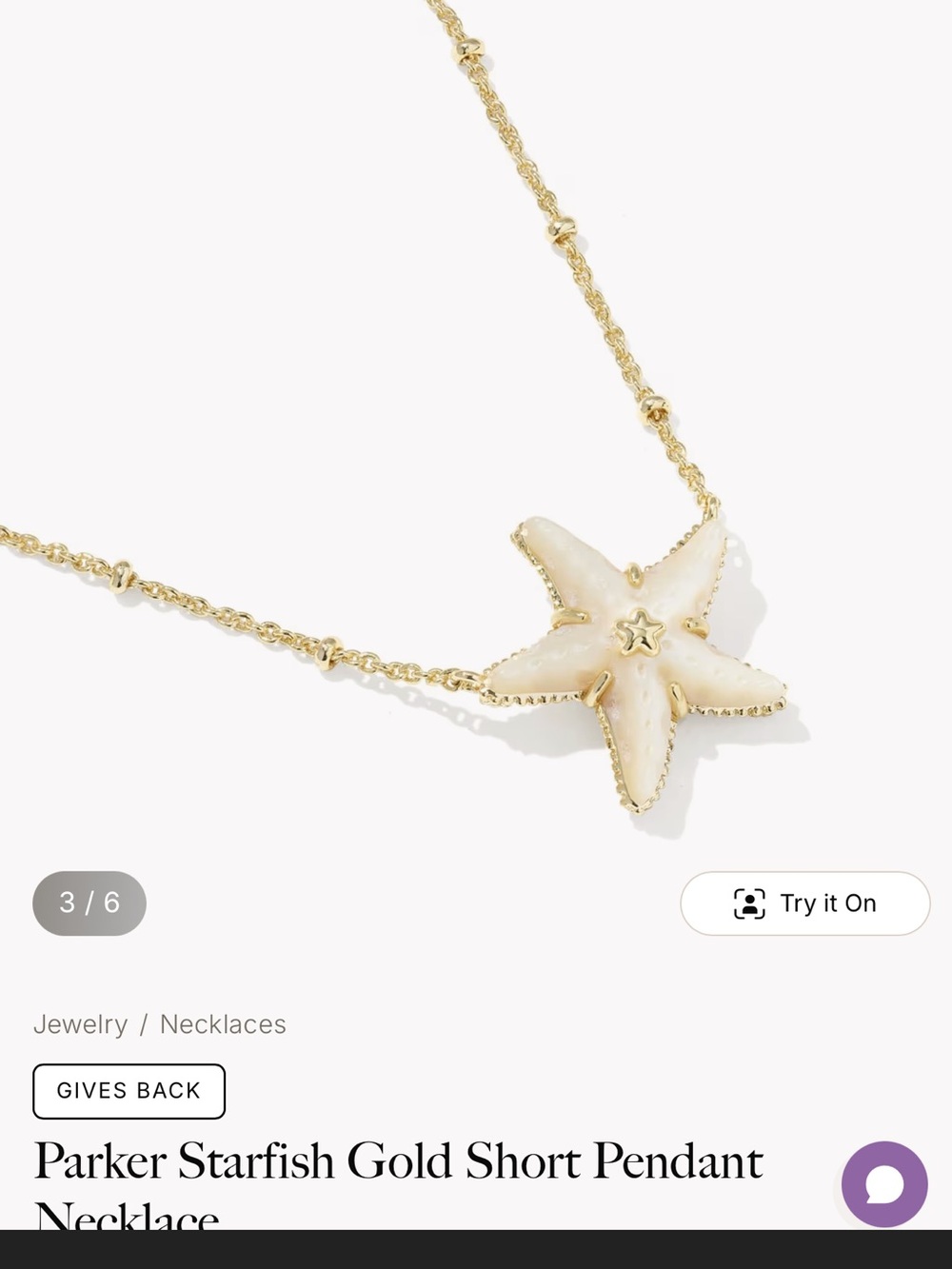 Kendra Scott Gold Chain Necklace with Cream Starfish Pendant